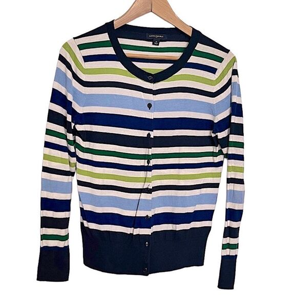 Banana Republic Striped Button Front Crewneck Cardigan Medium - Picture 1 of 13